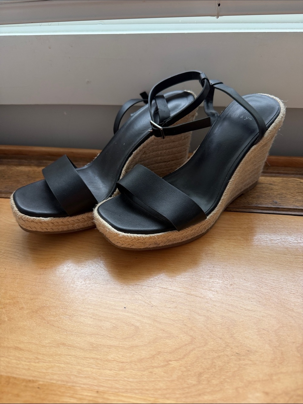 Black Espadrille Wedge Sandals with Ankle Strap